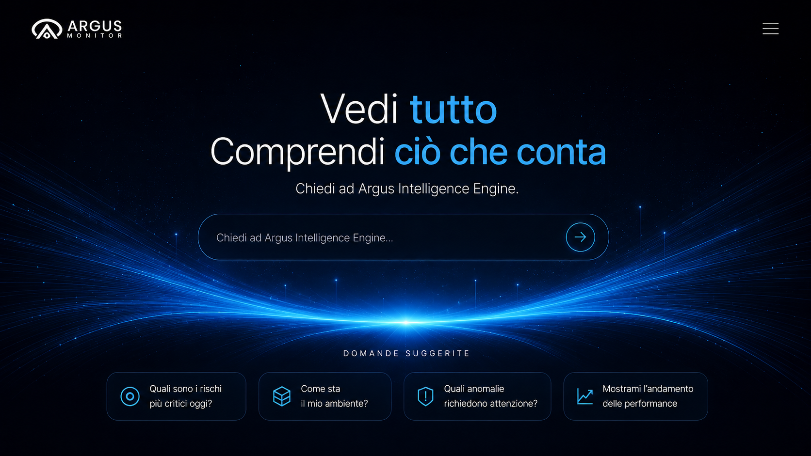 Home Argus con il campo di domanda per Intelligence Engine